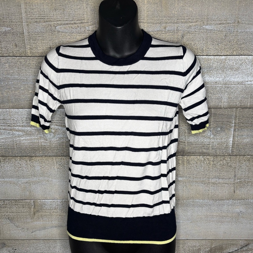 Zara knit black white stripe short sleeve sweater top